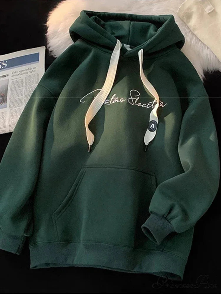 Letter Print Fall Gothic Style Hoodie Green / M(40-45KG) hoodies-241228