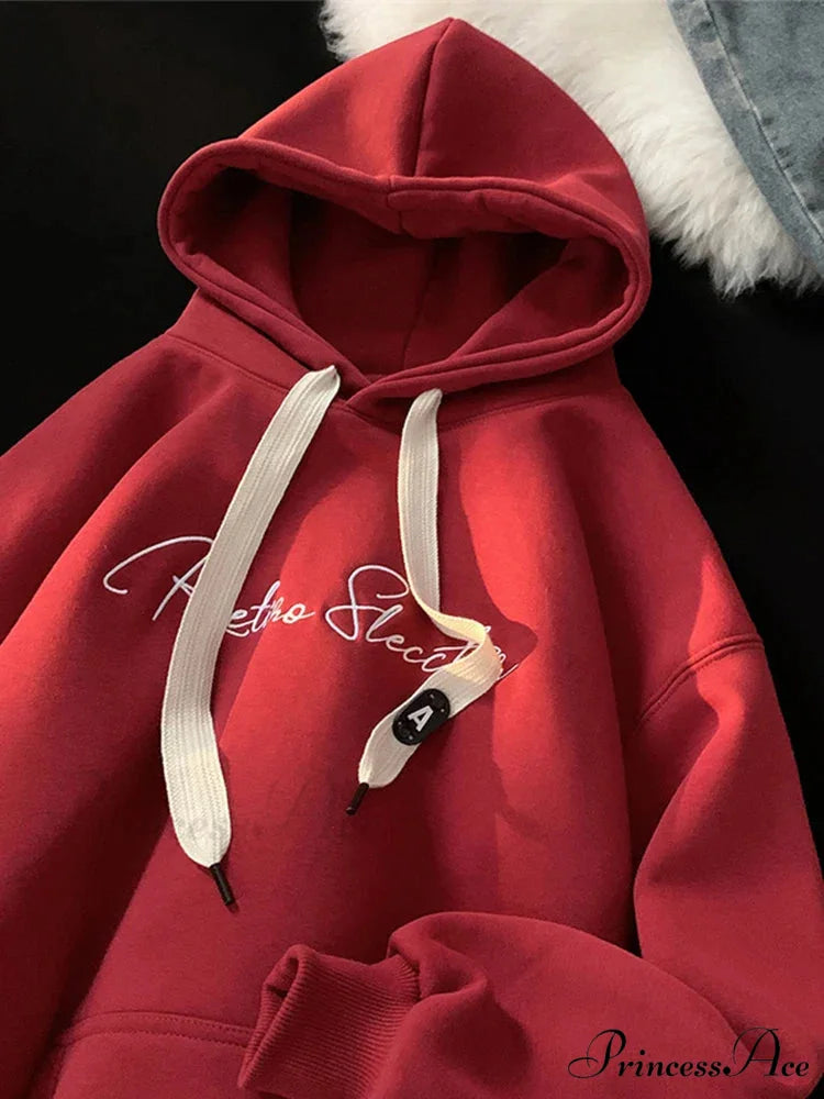 Letter Print Fall Gothic Style Hoodie Red / M(40-45KG) hoodies-241228