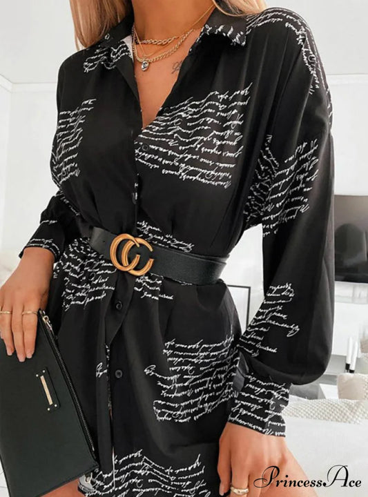 Letter Print Mini Dress with Long Sleeves