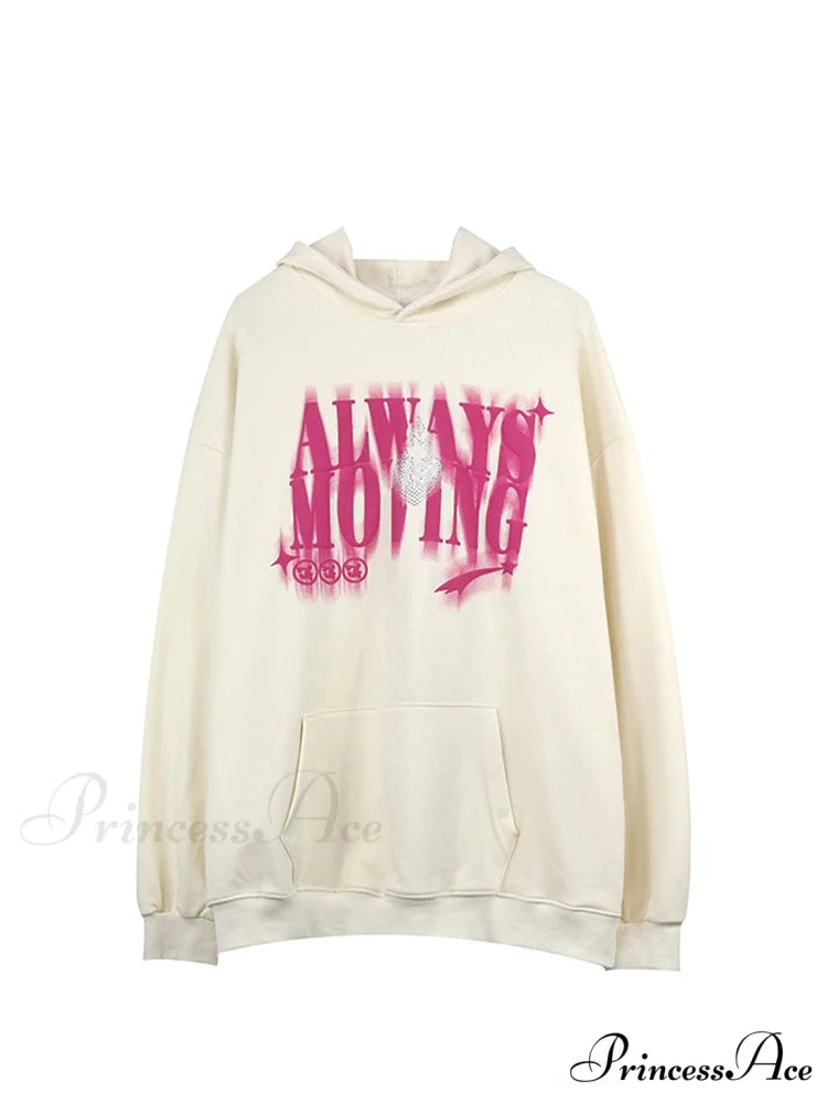 Letter Print Oversize Streetwear Hoody Pullover Picture color / S