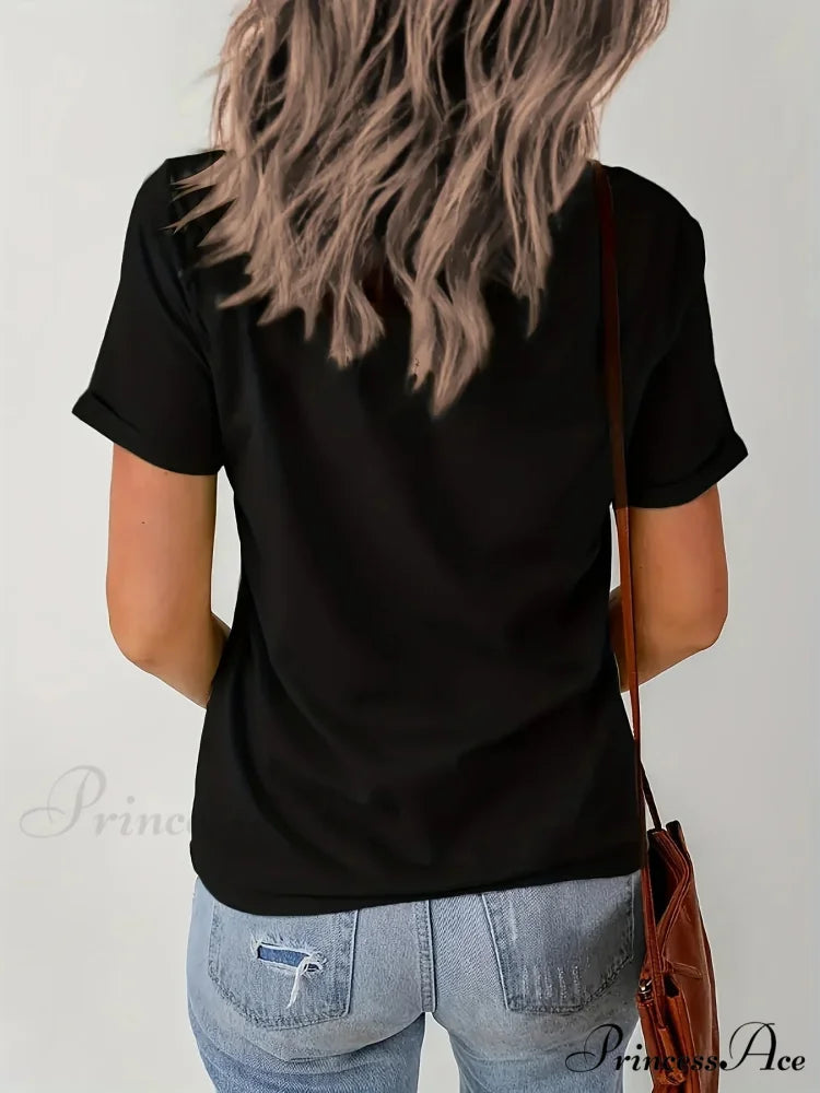 Letter Print Short Sleeve Crew Neck Casual Top For Spring & Summer Women’s Clothing T-shirt