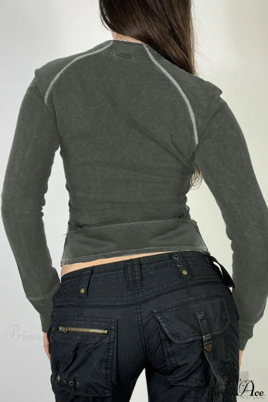 Letter Print Slim Paneled Stand Collar Hoodie