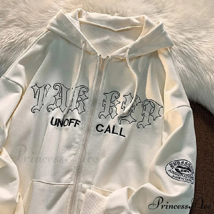 Letter Print Zip Up Hoodies White / XS Sweatshirts & Hoodies-L