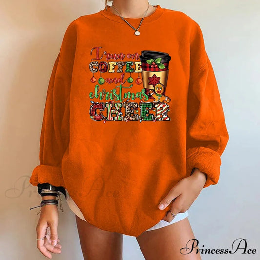 Letter Y2K Trendy Round Neck Casual Autumn Spring Christmas Hoodie Light Yellow / S Christmas Hoodies-L