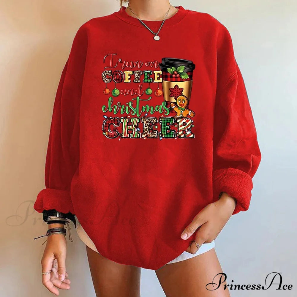 Letter Y2K Trendy Round Neck Casual Autumn Spring Christmas Hoodie red / S Christmas Hoodies-L