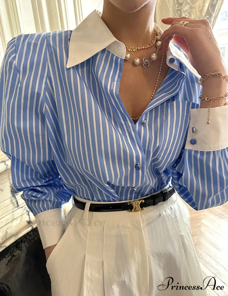 LIANA Elegant SHIRT Blue / One Size