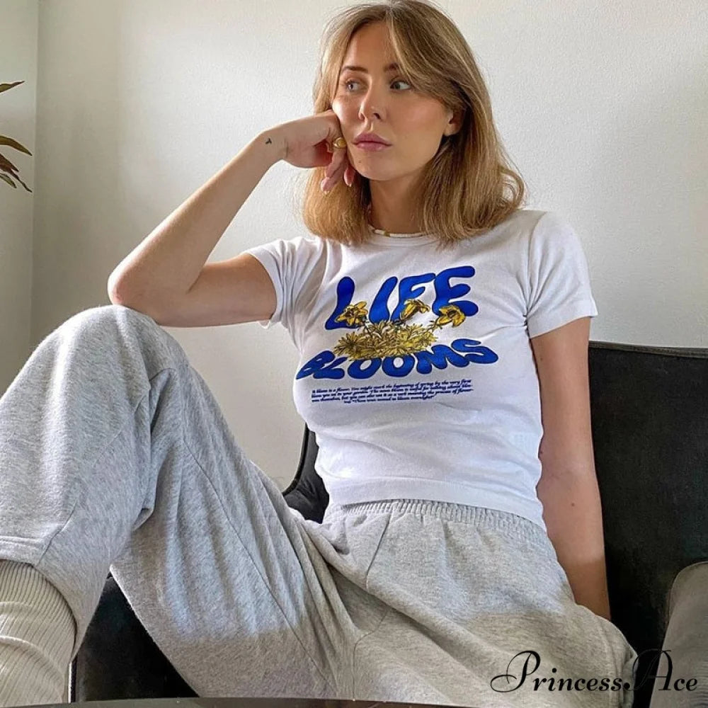 Life Blooms Stylish White Tee L