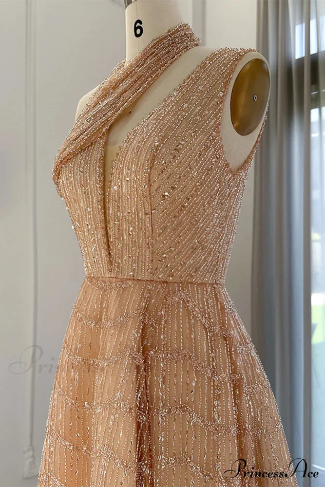 Lifelong Romance Beaded Trendy Sequin Halter Maxi Dress