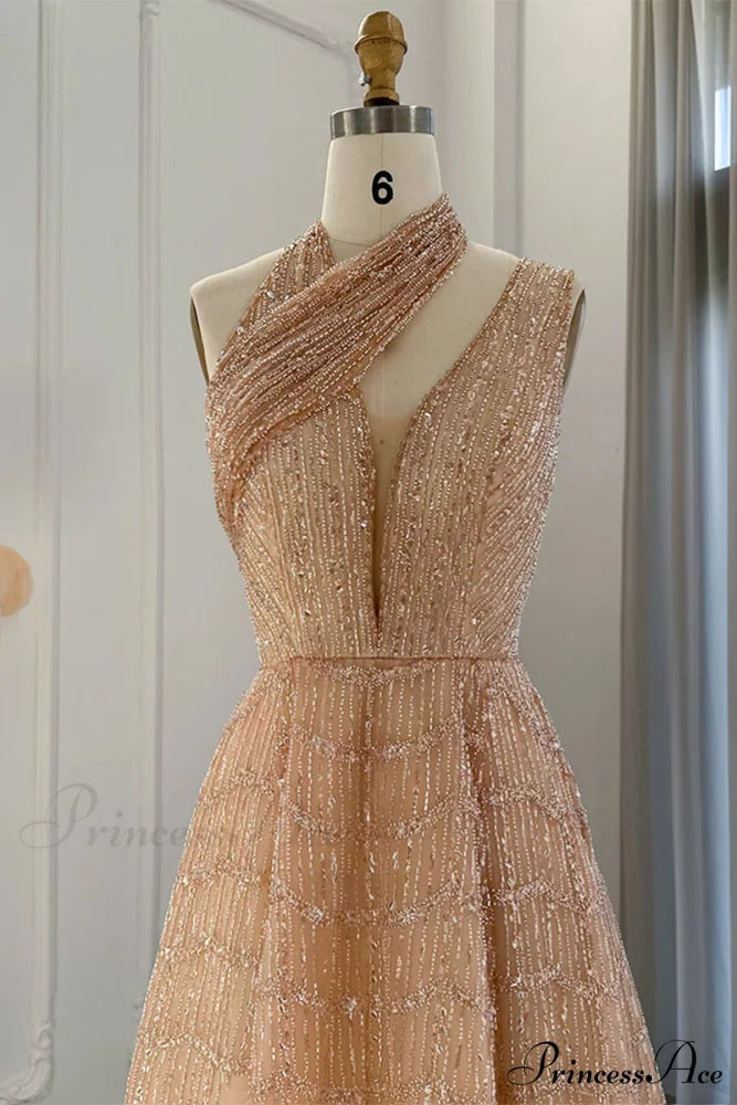 Lifelong Romance Beaded Trendy Sequin Halter Maxi Dress