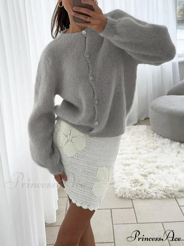 Light Long Sleeve Solid Knit Cardigan black / S cardigans-241228