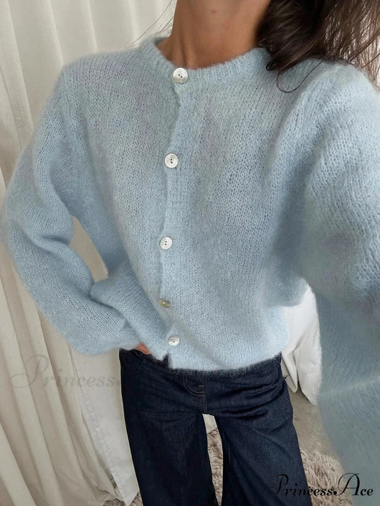 Light Long Sleeve Solid Knit Cardigan blue / S cardigans-241228