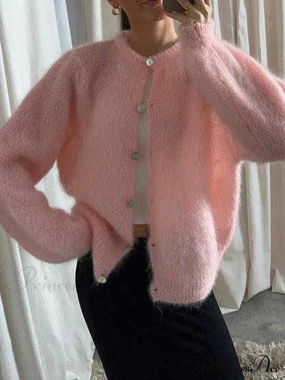 Light Long Sleeve Solid Knit Cardigan pink / S cardigans-241228