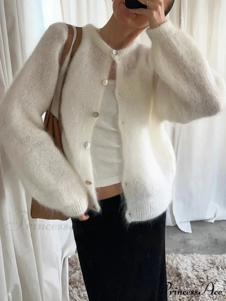 Light Long Sleeve Solid Knit Cardigan white / S cardigans-241228