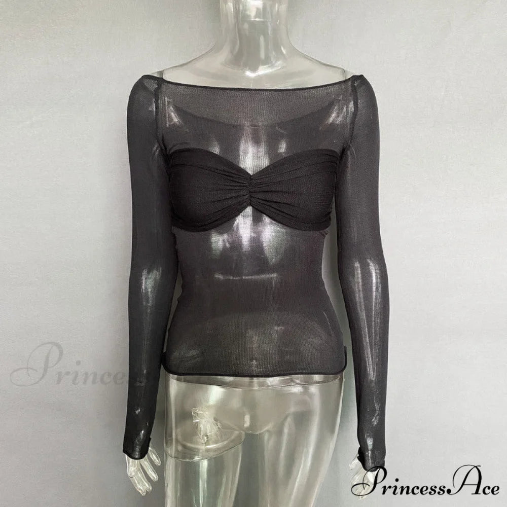 Lightweight T-Shirt Fashion See-Through Neck Women’s Top Black / S