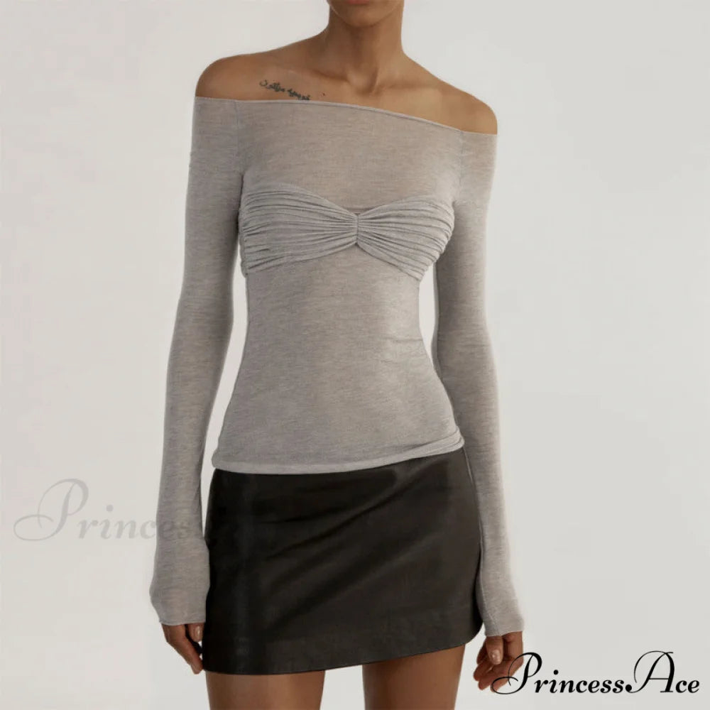 Lightweight T-Shirt Fashion See-Through Neck Women’s Top Grey / S