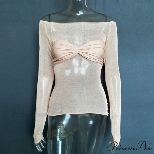 Lightweight T-Shirt Fashion See-Through Neck Women’s Top Pastel pink / S