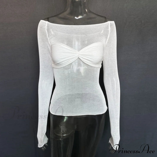 Lightweight T-Shirt Fashion See-Through Neck Women’s Top White / S