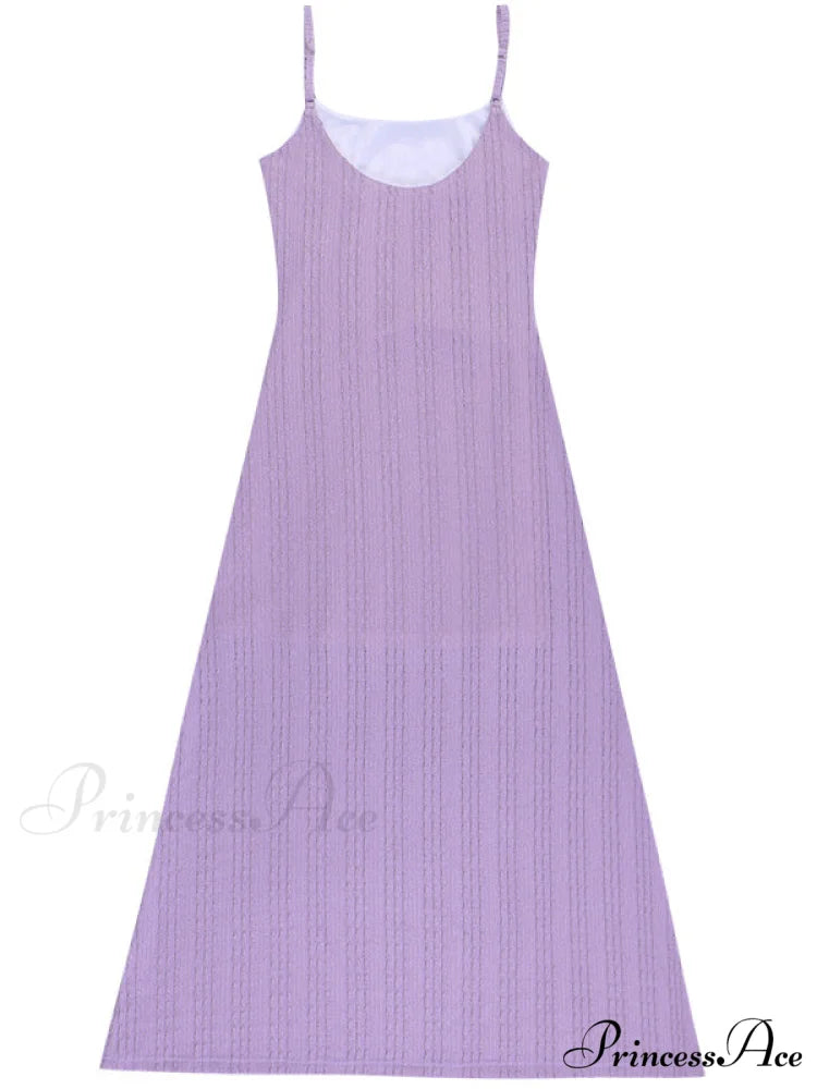 Lilac Midi Cami Dress with Backless Design M / Purple