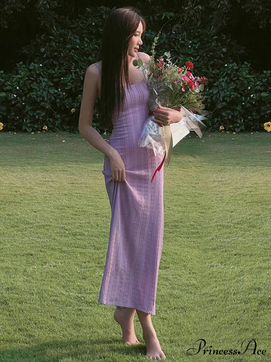 Lilac Midi Cami Dress with Backless Design S / Black