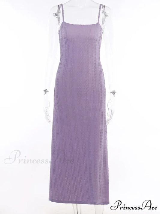 Lilac Midi Cami Dress with Backless Design S / Purple