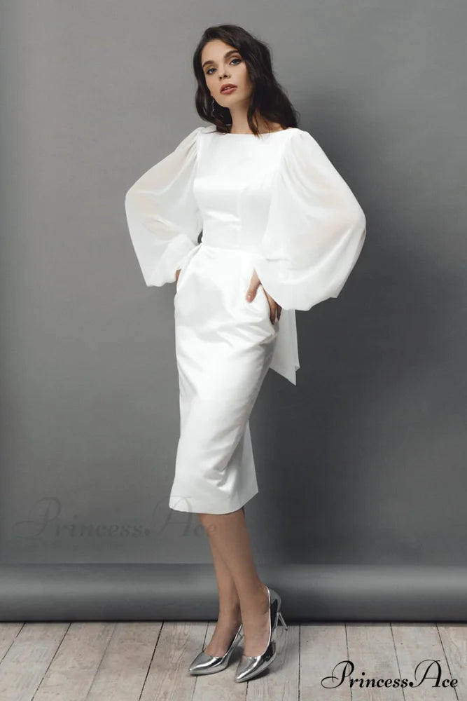 Lillia Long Graceful Sleeve Midi Dress Ivory / 2