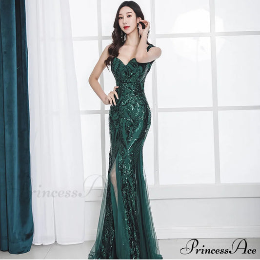 Lily Embroidered Sequin Charming Formal Evening Gown HUNTER / XS