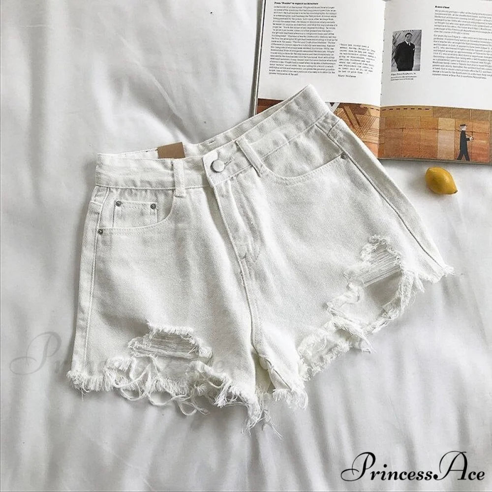 lim Fit Shorts Beach Streetwear Jeans White / S