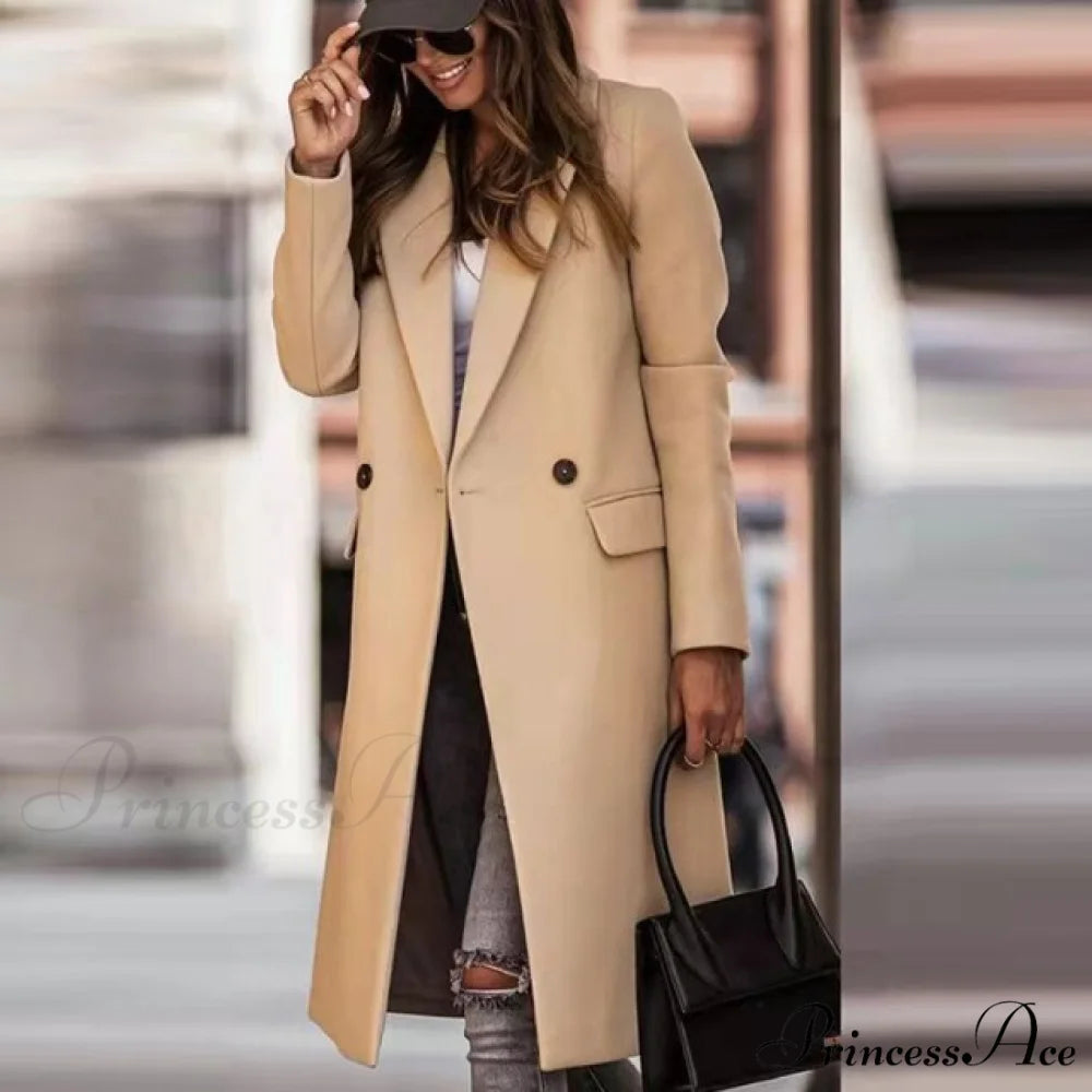 Lined Pocket Slim Outerwear Solid Casual Blazer 02 Khaki / XS