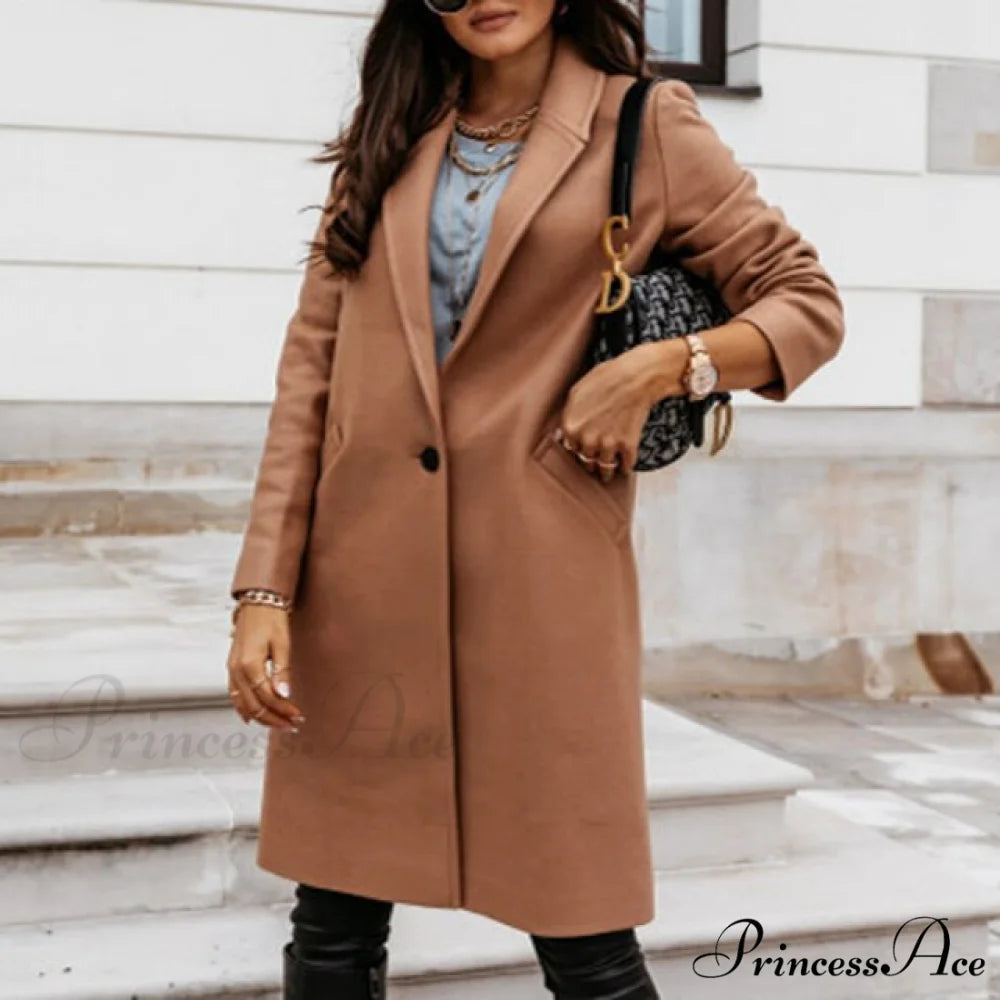 Lined Pocket Slim Outerwear Solid Casual Blazer 06 Khaki / XS