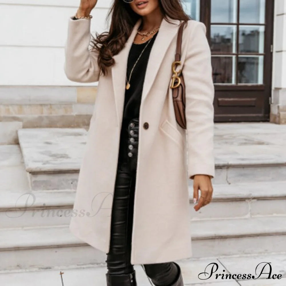 Lined Pocket Slim Outerwear Solid Casual Blazer 08 Beige White / XS