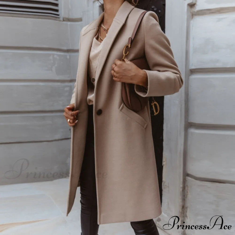 Lined Pocket Slim Outerwear Solid Casual Blazer 09 Apricot / XS