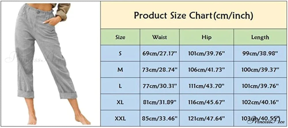 Linen Buttons Cropped Pants High Elastic Waist Stretch Capris