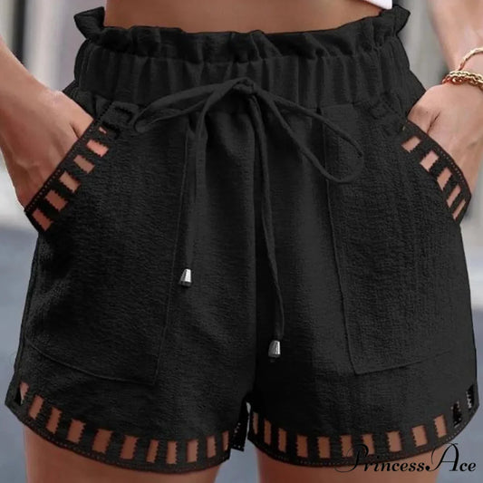Linen Cotton Hollowed-Out Seaside Short Black / S short-250223