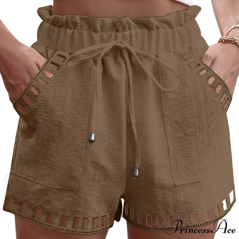 Linen Cotton Hollowed-Out Seaside Short Brown / S short-250223