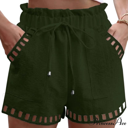Linen Cotton Hollowed-Out Seaside Short dgreen / S short-250223