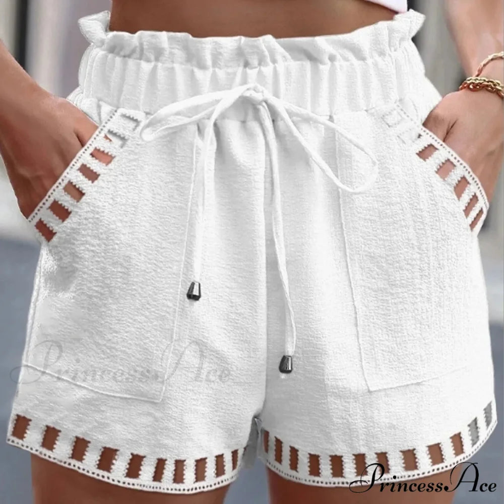 Linen Cotton Hollowed-Out Seaside Short White / S short-250223