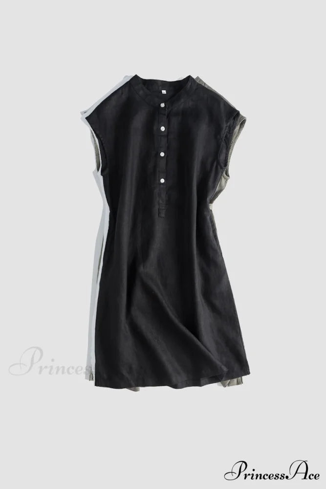 Linen Daisy Dress Black / S