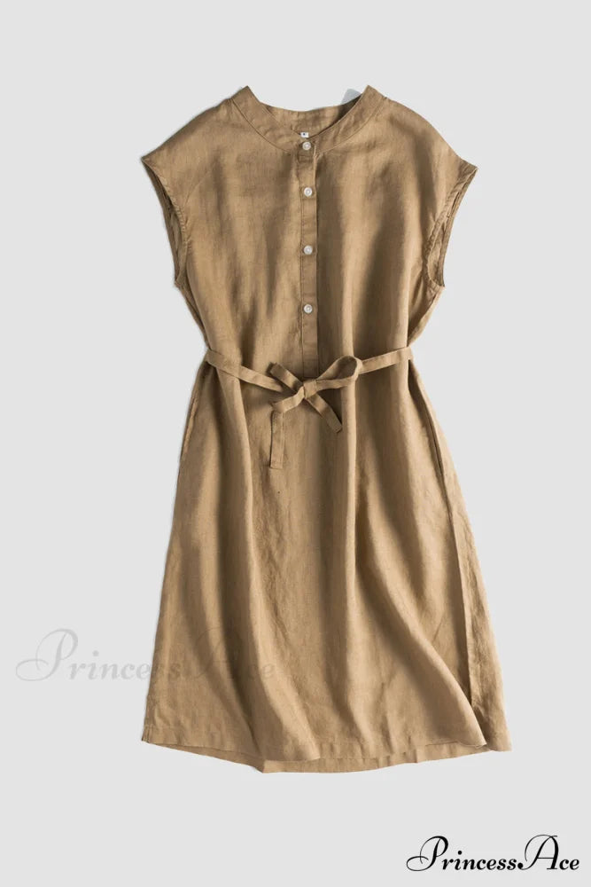 Linen Daisy Dress Khaki / S