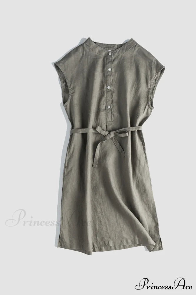 Linen Daisy Dress Olive / S