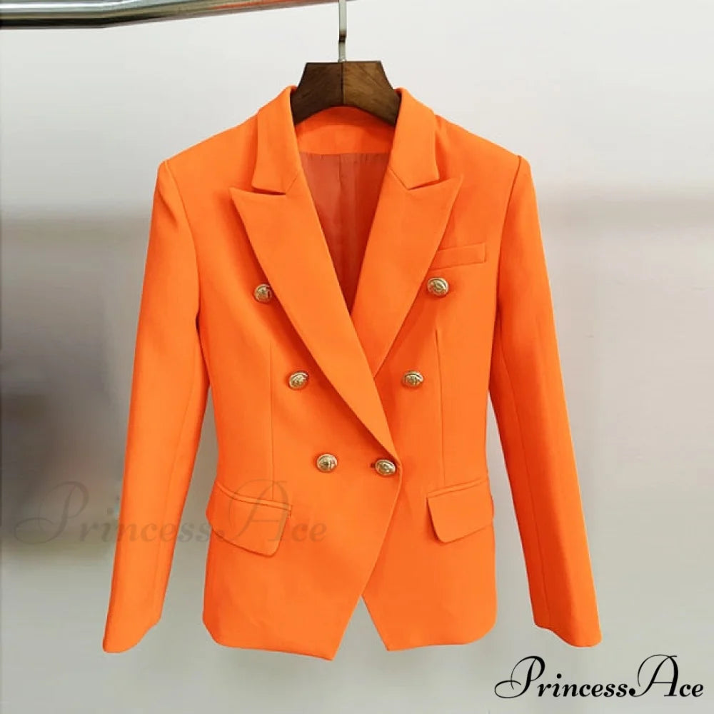 Lion Buttons Double Breasted Blazer Neon orange / S