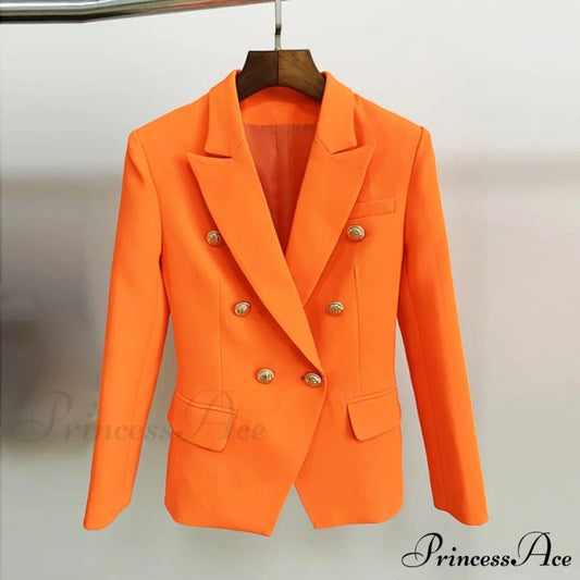 Lion Buttons Double Breasted Blazer Neon orange / S