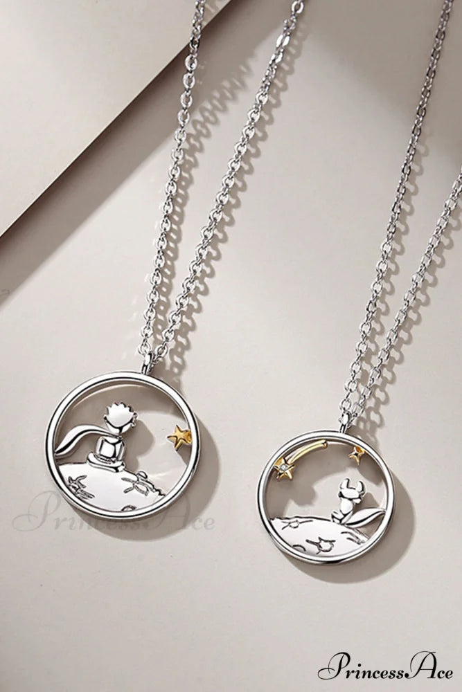 Little Prince & Fox Couple Necklace Silver / Little Prince + Little Fox