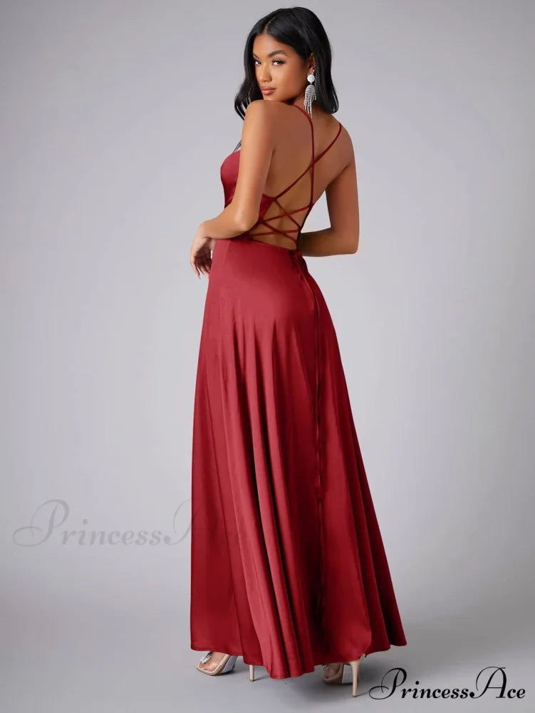 Lola High Stylish Slit Satin Dress The PrincessAce Lola High Stylish Slit Satin Dress The PrincessAce