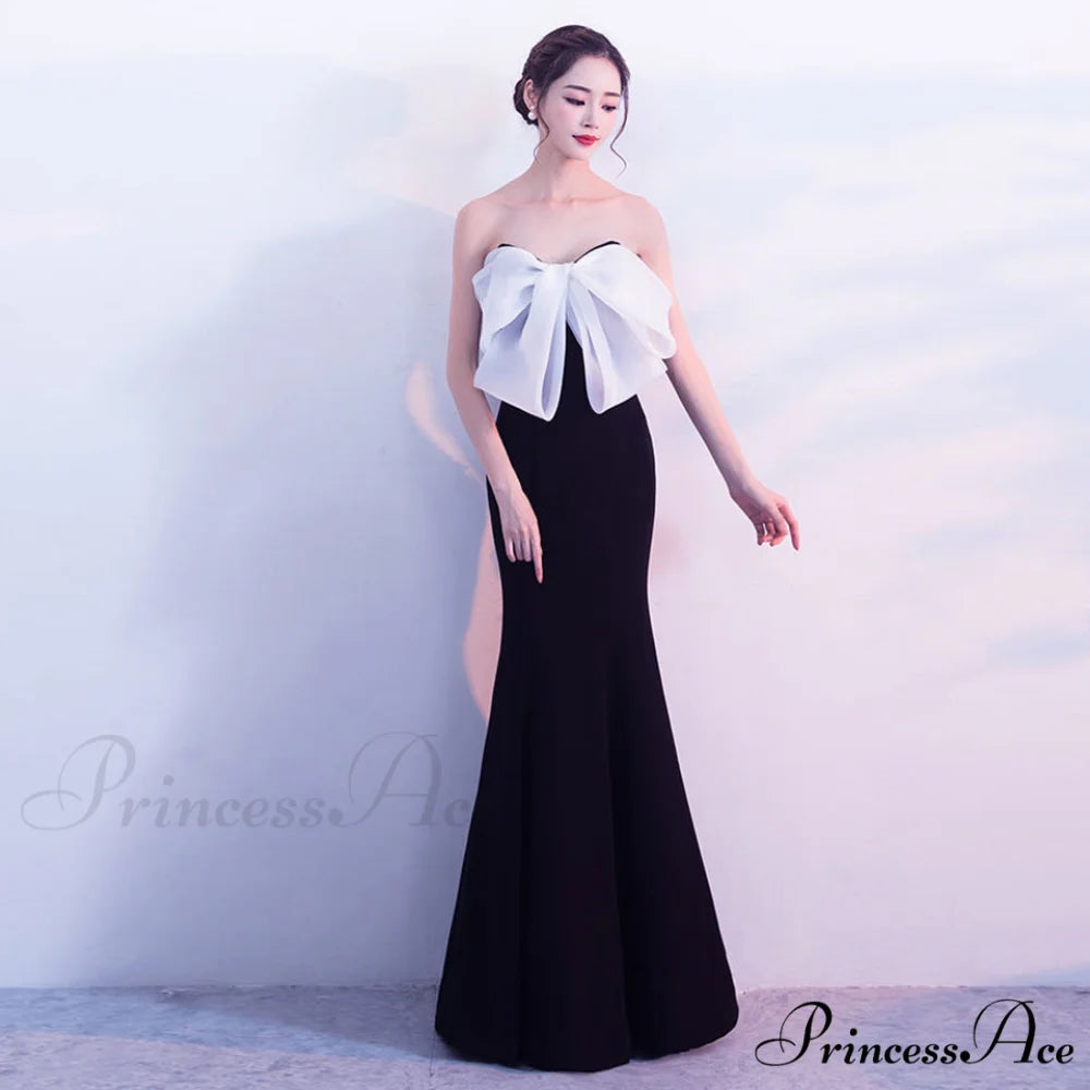 Lola Off-the-shoulder tube Charming top slim fishtail skirt BLACK AND WHITE / XS