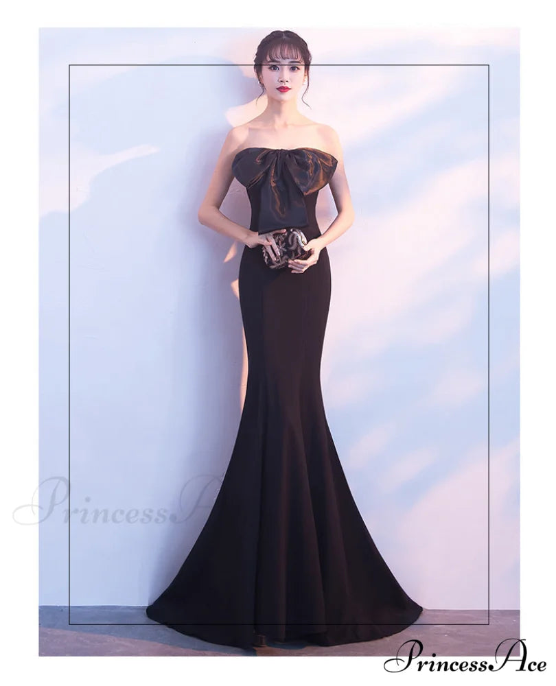 Lola Off-the-shoulder tube Charming top slim fishtail skirt BLACK / XS