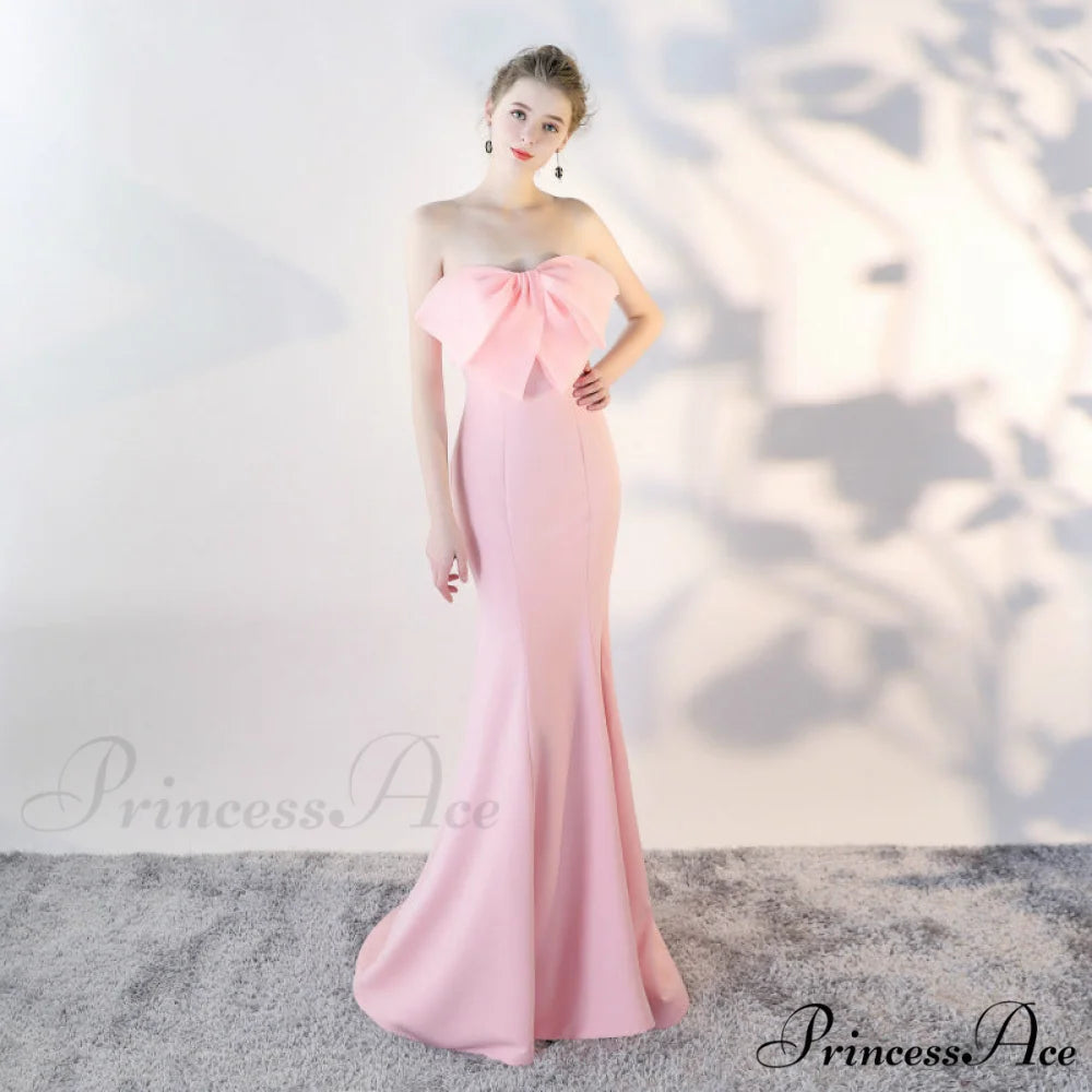 Lola Off-the-shoulder tube Charming top slim fishtail skirt PINK / XS