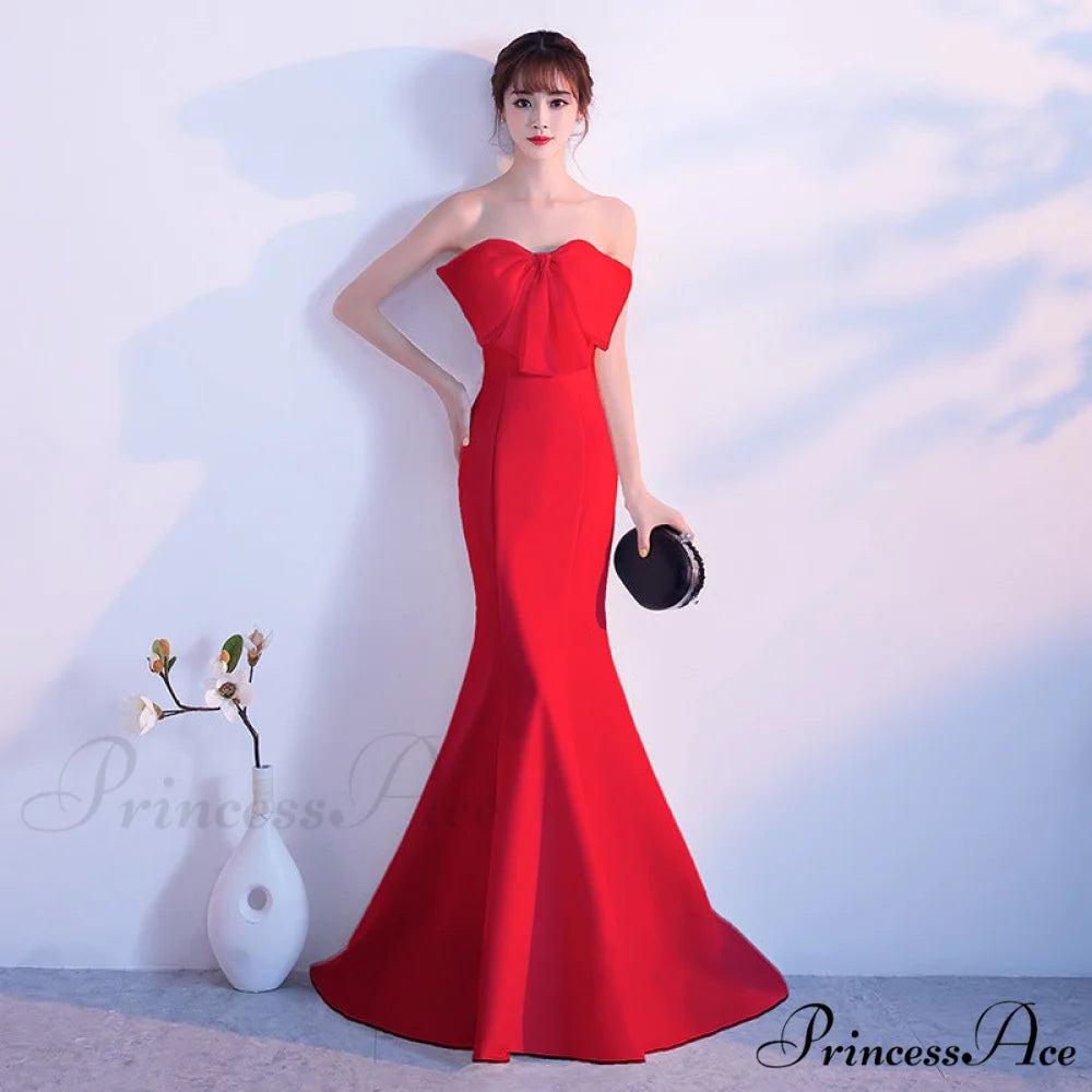 Lola Off-the-shoulder tube Charming top slim fishtail skirt RED / XS