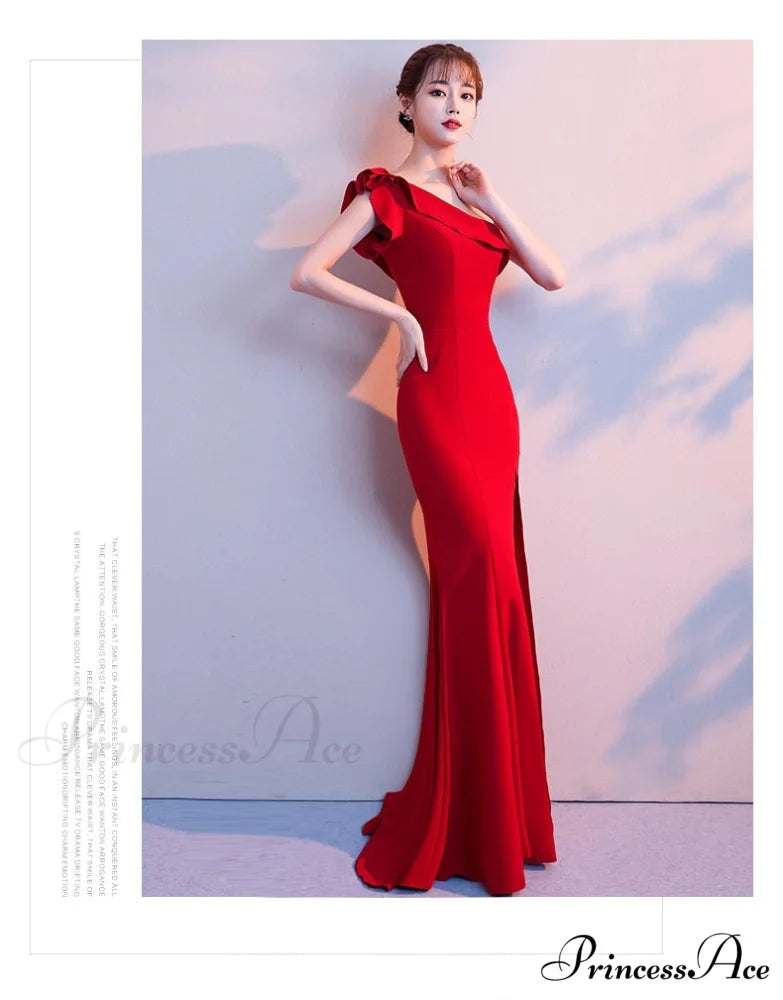 Lola ruffled Stylish one-shoulder evening dress