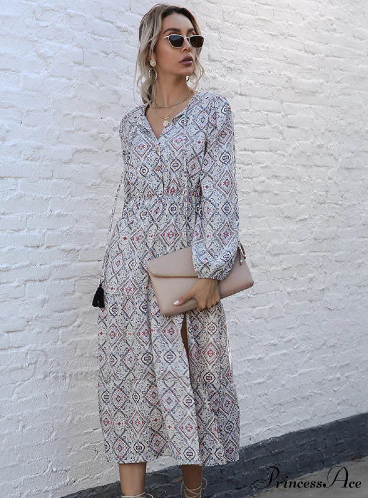 Long Arm Ethnic Design Dress
