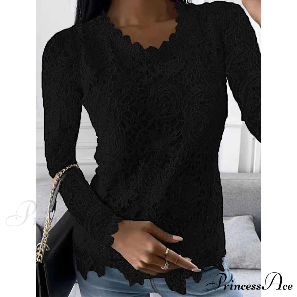 Long Arm Lace for Blouse Blouse Flowered Women Black / S